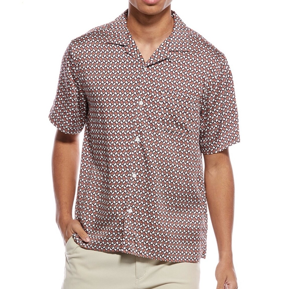 Onia Short-Sleeve Geometric Button-Down Shirt - Brown & White